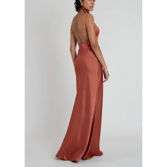 Jenny Yoo Collection 4 English Rose Orange Nicole Satin Halter Dress Low Back - Picture 14 of 14